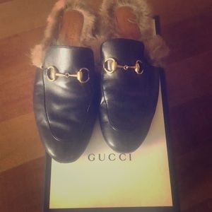 Gucci fur leather slip ons
